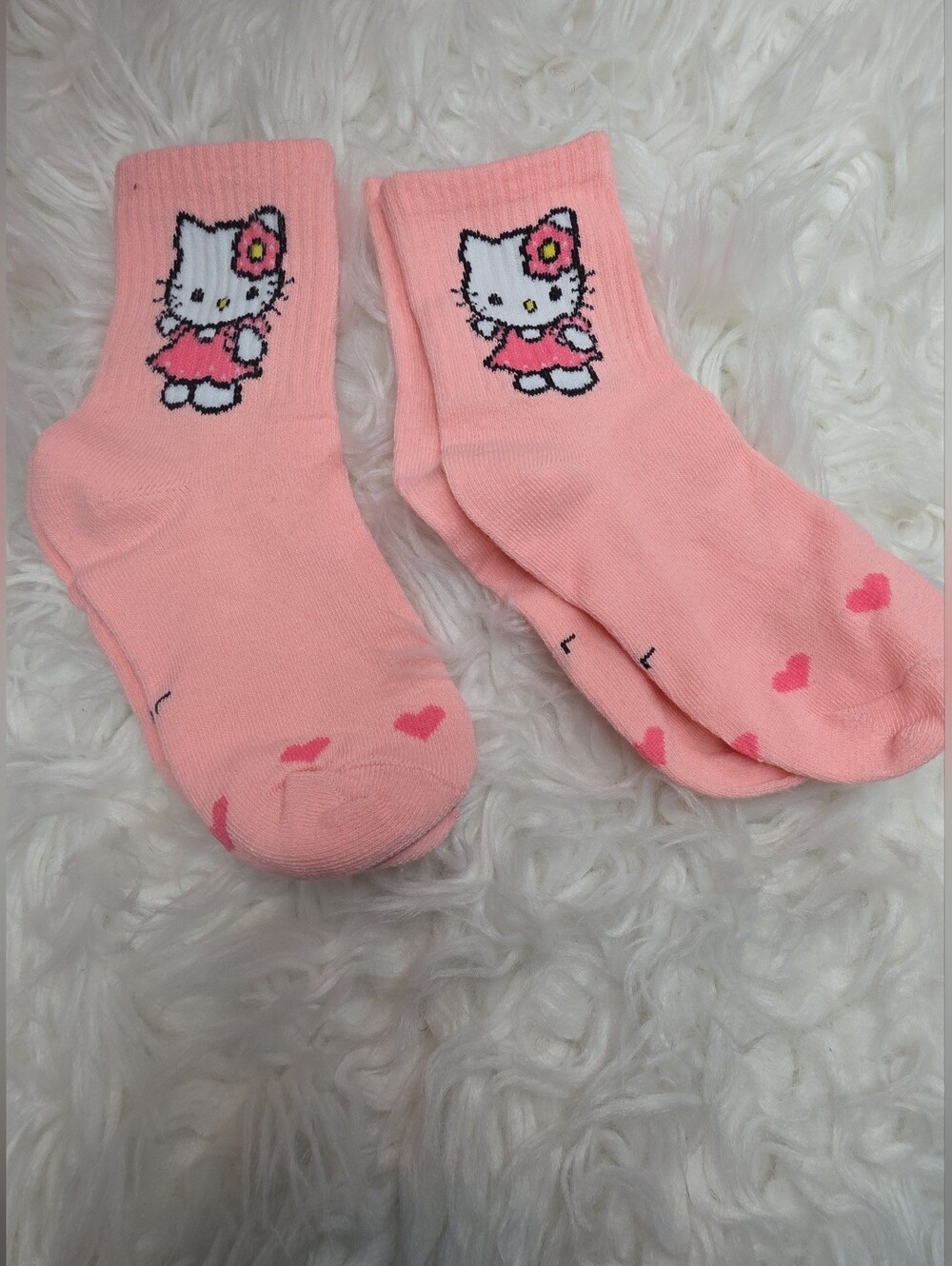 Hello Kitty Pink Crew Socks with Cartoon Cat and Heart Accents - Picture 4 of 4